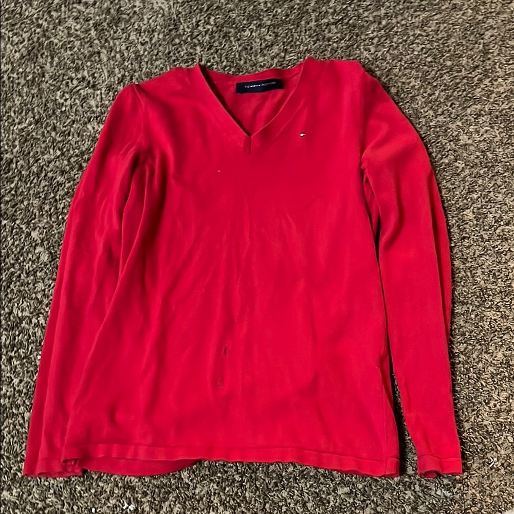Tommy Hilfiger Red V-Neck Sweater
